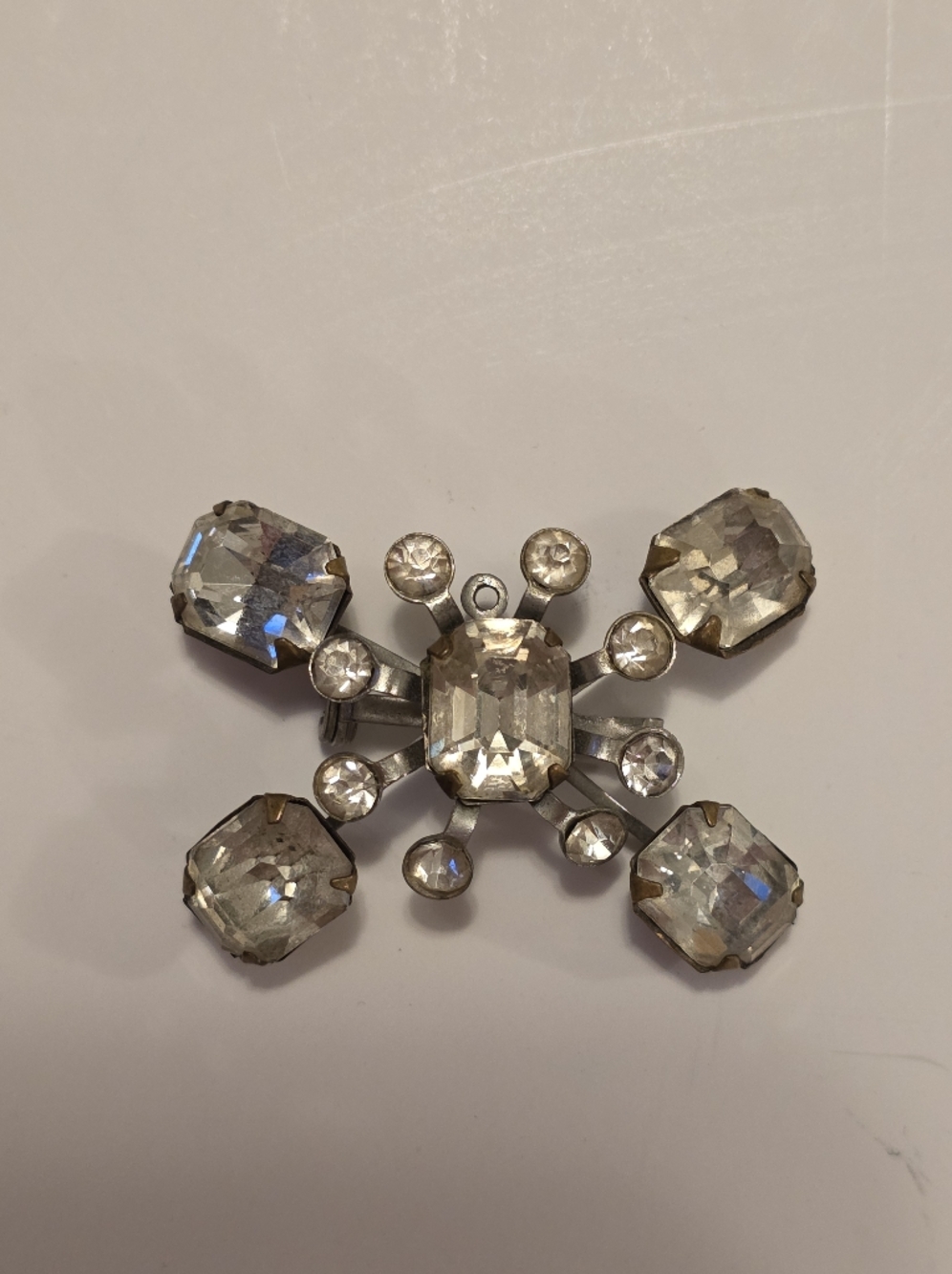 Vintage Clear Rhinestone Silver Tone Cross Pendant Necklace or Brooch Option